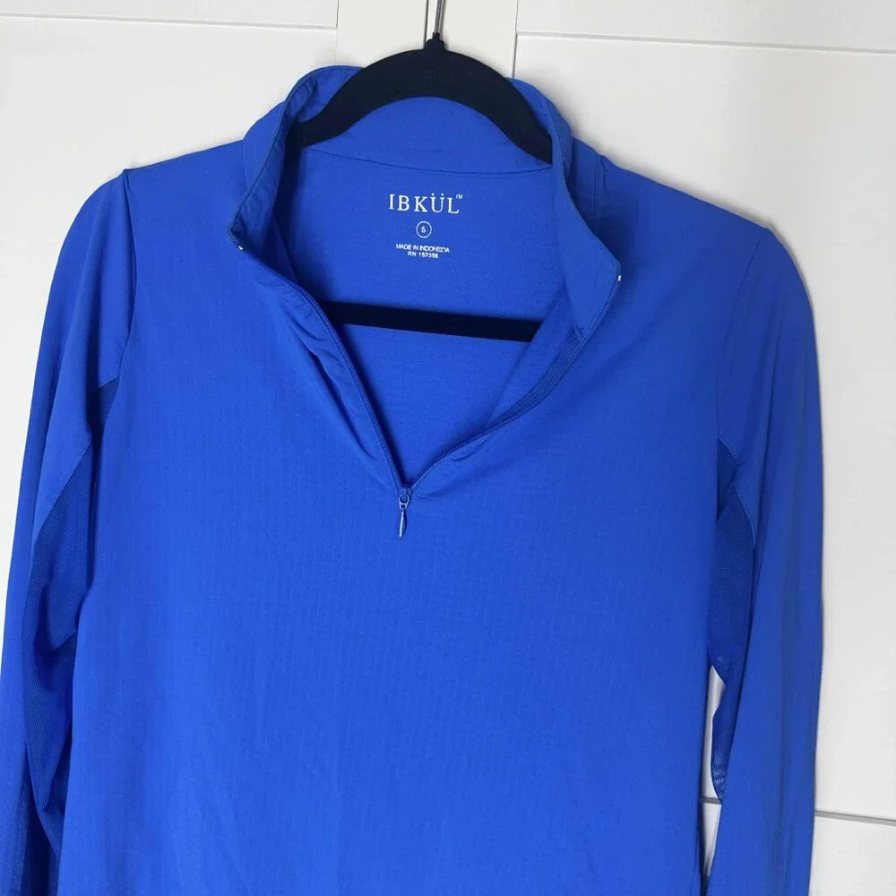 IBKUL Women Light Sweater Active Yoga Mesh long sleeve Blue SMALL - Picture 3 of 8